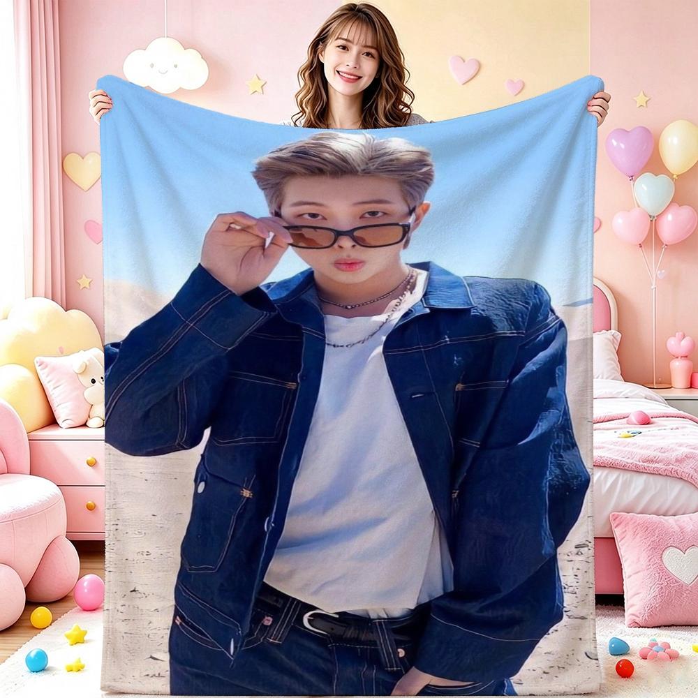 Rm Kim Namjoon Kpop Collage Print Flannel Blanket Soft Warm Throw Blanket For Living Room Bedroom Recliner Home Decor Holiday Gift