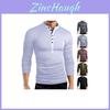 Premium Quality T-shirt Men Fashion Button Front Long Sleeve V-neck Solid Casual Slim Fit