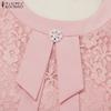 ZANZEA Women Summer Round Neck Half Sleeve Lace Patchwork Blouse