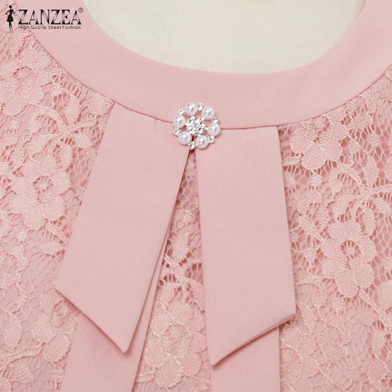ZANZEA Women Summer Round Neck Half Sleeve Lace Patchwork Blouse