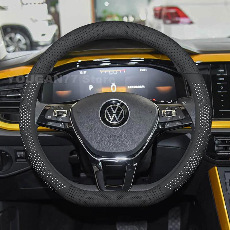 Leather Car Steering Wheel Cover For Volkswagen POLO 2024 2015-2025 T-Cross 2025 Ultra Thin Auto Steering Wheel Accessories