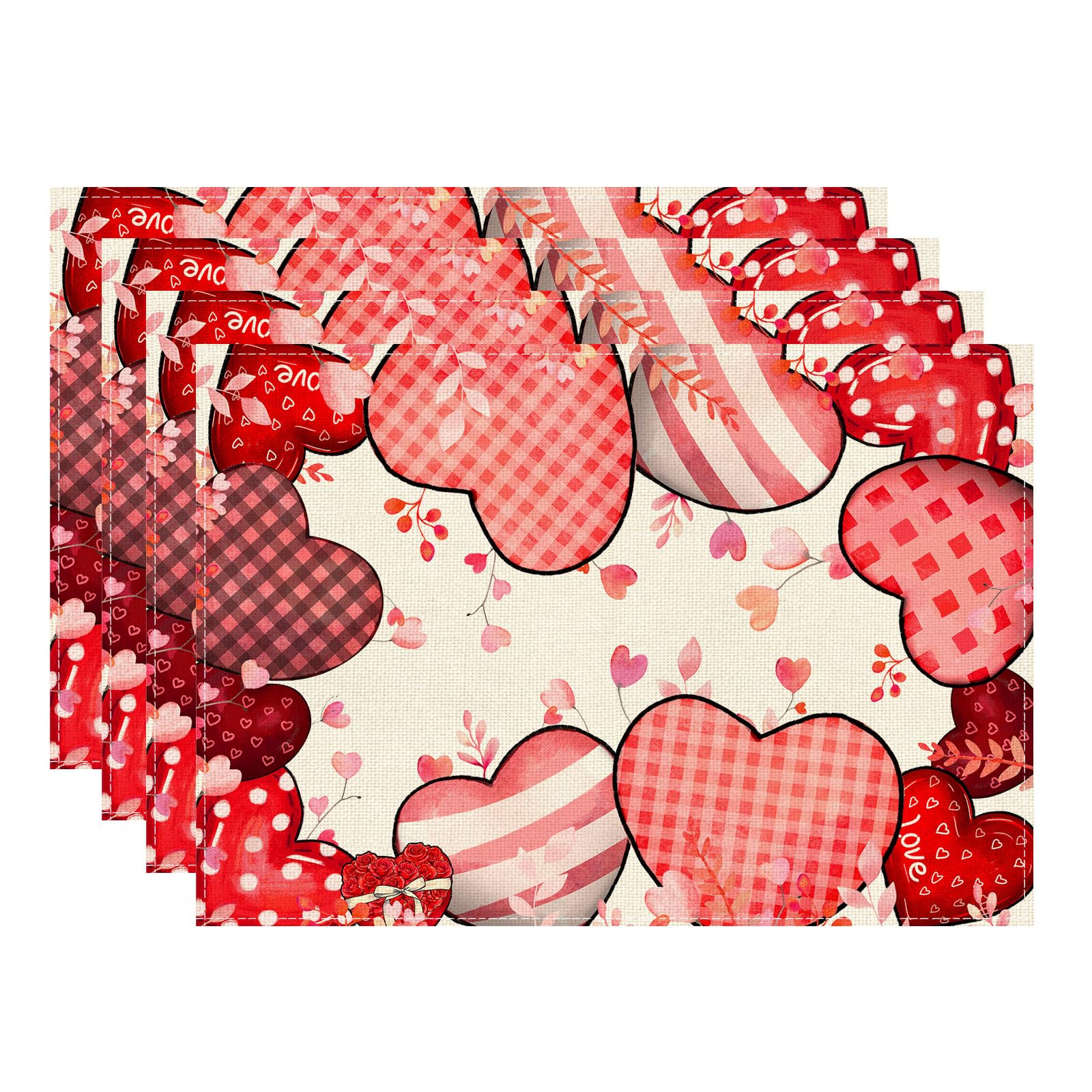 

Love Hearts Valentine s Day Placemats Set of 4 Table Mats for Party Home Kitchen Dining Table Decorations 12x18 Inch Placemats Set of 4 （12x18 Inch）