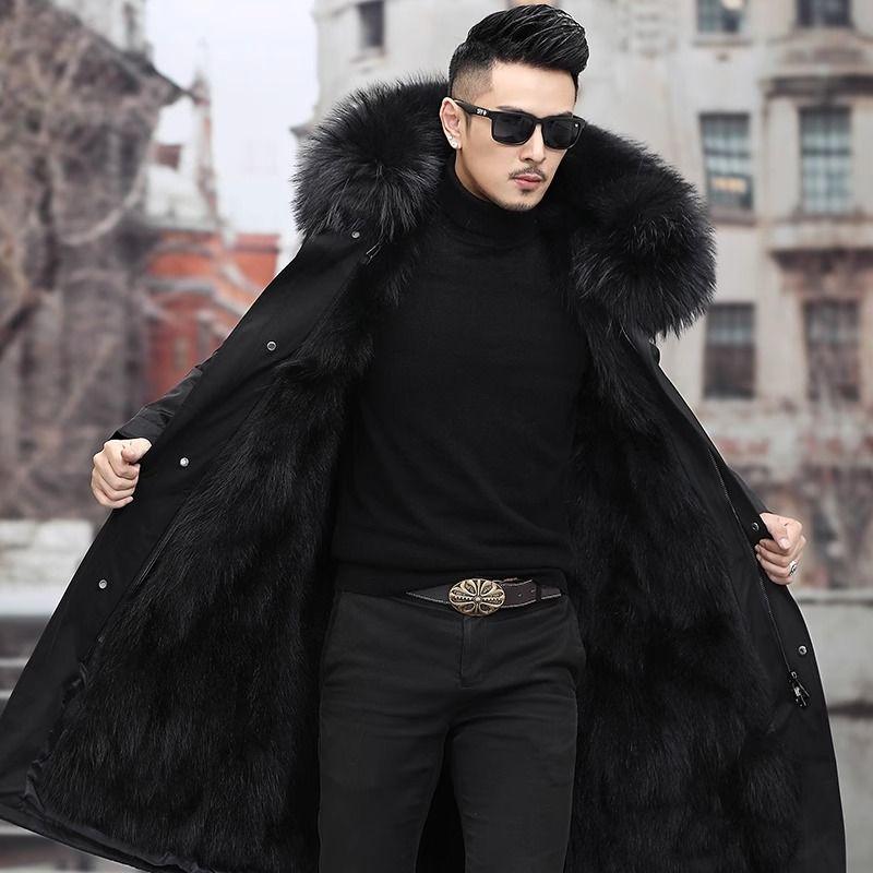 Fur Grass Herren Pie überwindet den Winter Mittellanger bis langer, verdickter, warmer Mantel