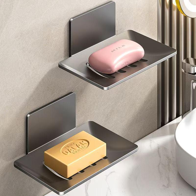 Stainless Steel Wall-Mounted Adhesive Soap Dish – Punch-Free, Drainage Design.