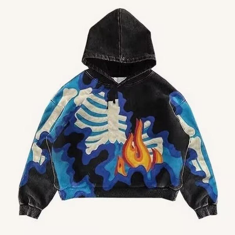 Spring and Autumn American Retro Skull Skull Skeleton Series 3D Digital Printing Trend Hoodie Sweater
