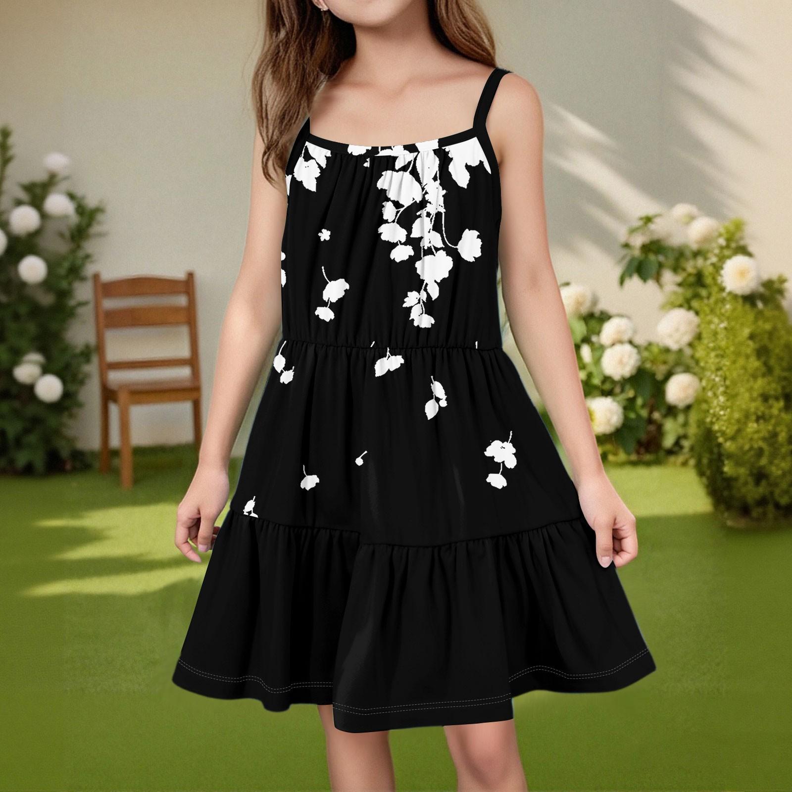 

Детское летнее повседневное модное платье без рукавов с круглым вырезом 150 чёрный