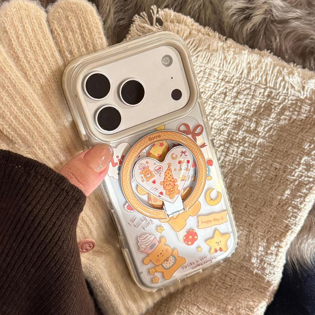 Cute Puppy Magnetic Heart-Shaped Phone Case for iPhone 16, iPhone 17, and iPhone 17 Pro Max