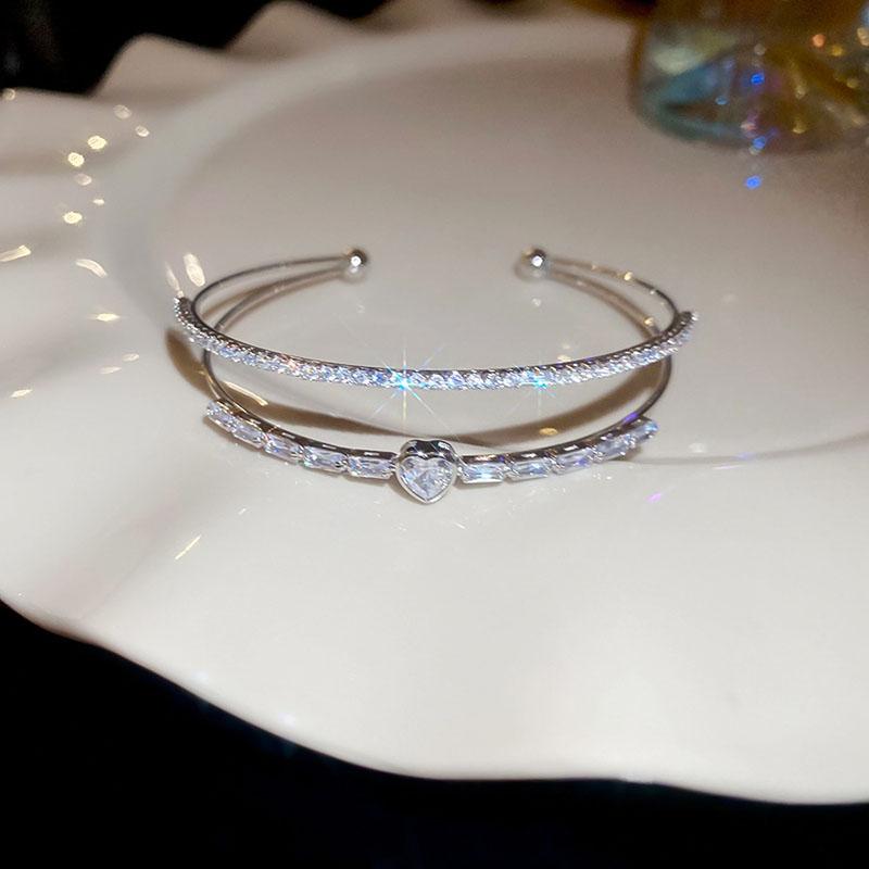 Peach Heart Love Bracelet Women's Fashion Temperament Zircon Bracelet Light Luxury Link Chain Bracelets Wristband Jewelry K-