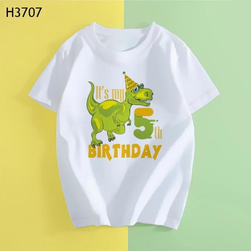Children Dinosaur Birthday Number Cartoon T Shirt Child Birthday Party Dino Present T-shirt Boy Girl Animal Tops Gift Kid Tshirt