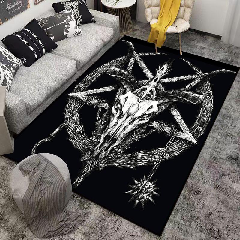 Gothic Skull and Pentagram Carpet Non-slip Rug Suitable for Living Room and Bedroom Sofas