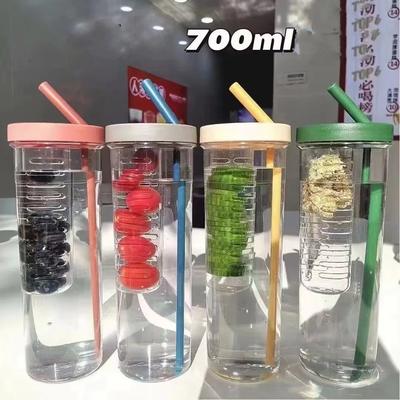 Plastic Water Bottle Portable with Straw Fruit Infuser Tea Juice Cup Fitness Outdoor Travel Bottles Kettle Transparent Straw Cup