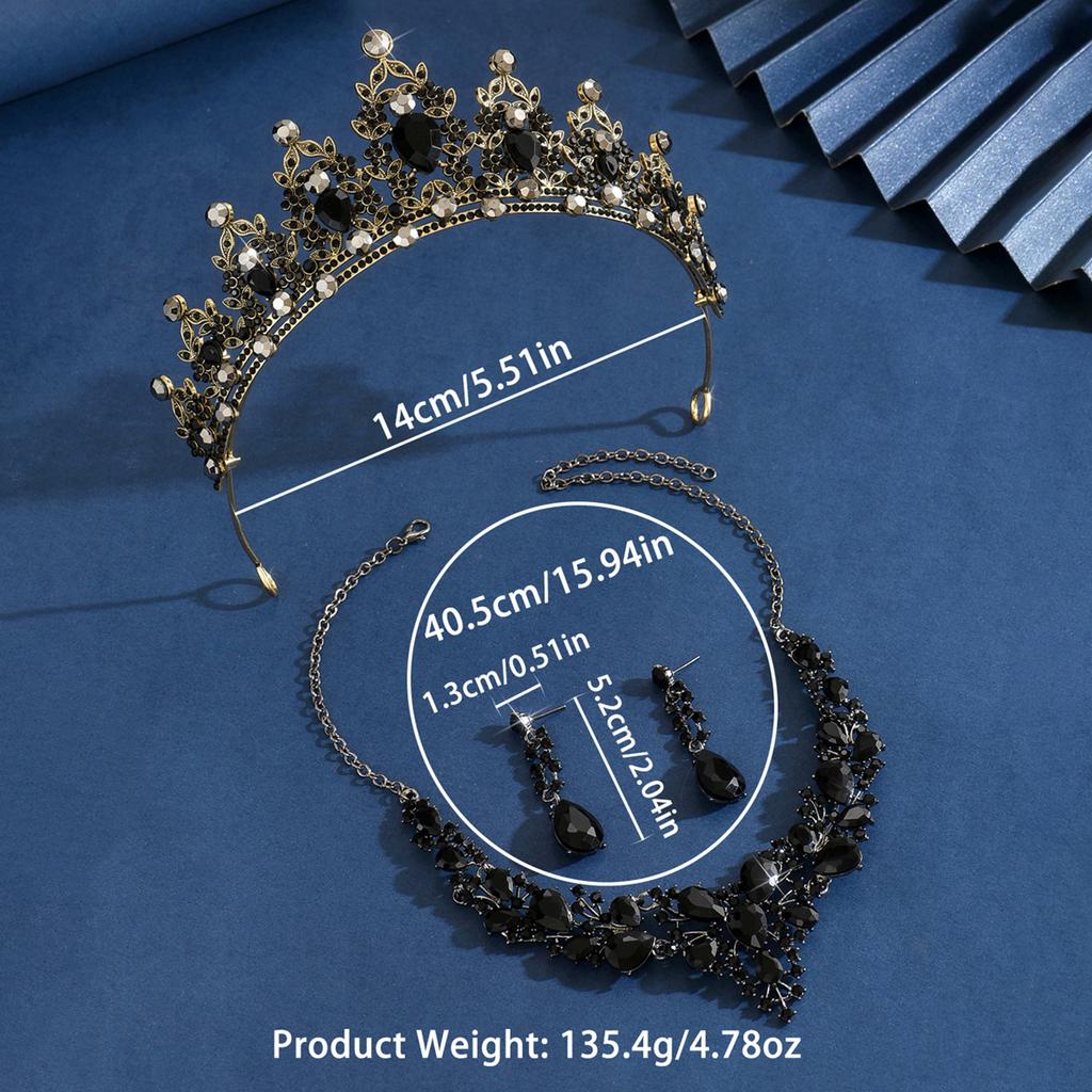 4PC Women's Fashion Gorgeous Mysterious Necklace Earrings Crown Design Zircon Set Suitable for Wedding, Party, Festival Gifts