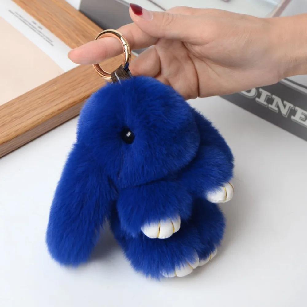 Fur Pom Keyring Fashion Pluff Bunny Keychain Lovely Cute Play Dead Rabbit Doll Smooth Fluffy Rabbit Fur Keychain Women