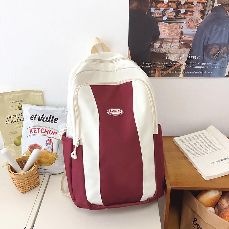 Large-capacity High School Student Simple Schoolbag Women's New Niche Design Contrasting Color Junior High School Student Backpack Men's Computer Back