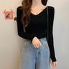 Damen V-Ausschnitt Pullover Slim Pullover Eng Langärmlig Einfarbig Einheitsgröße Strickware Frühling Herbst Pendeln