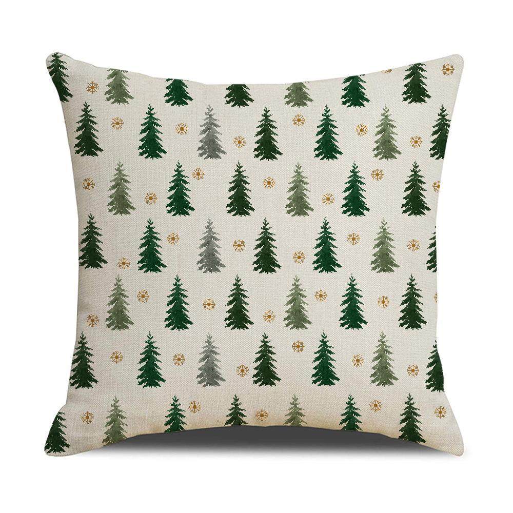 Green Christmas Tree Linen Pillowcase Joy New Year Holiday Cushion Sofa Pillowcase