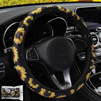 Fashion Universal Car Sunflower Printed Elastic Band Steering Wheel Cover Comfortable  Accessories