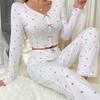Europe and the United States Hot-selling Loungewear Printed Love V-neck Long-sleeved Pajamas Women Can Wear Trousers Two-piece Set