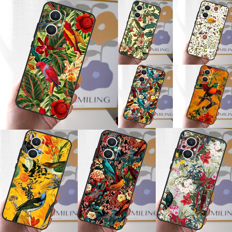 Garden Birds Vintage Tropical FLORAL Case For OPPO Reno 12F 12 13 11 F 8T 7 8 10 Pro OPPO Find X8 X6 Pro X3 X5 Lite Cover Fundas