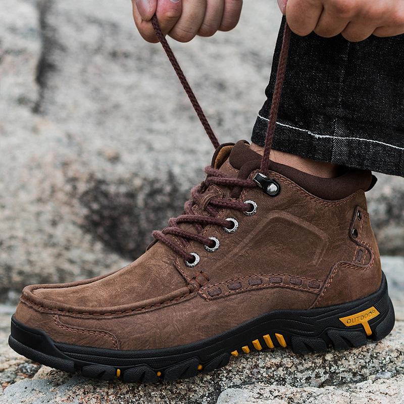 High Quality Male Casual Ankle Boots Genuine Leather Outdoor Hiking Boots 2024 Lace-up Non-slip Sneakers Fashion Luxury Brand
