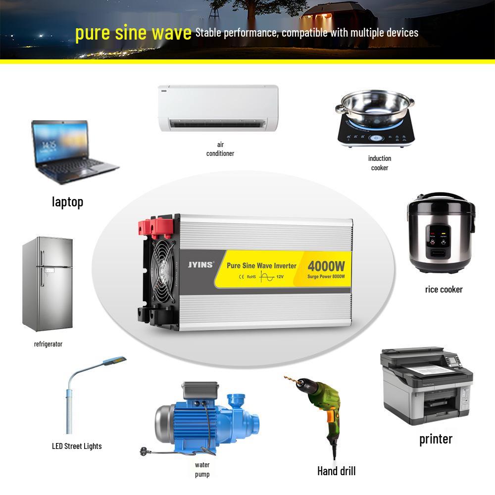 4000W Pure Sine Wave Inverter, 24V To 220V for Solar, Car, or Home Use