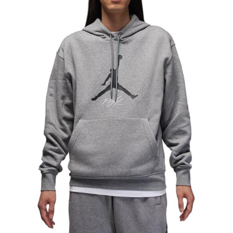 Jordan Fleece Lined Hooded Drawstring Knitted Fabric Long Sleeved Sweatshirt Men's Carbon Gray FD7546-091