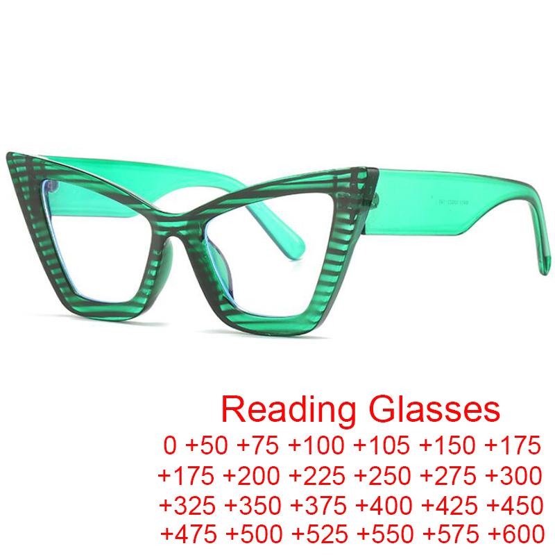 Fashion Oversized Cat Eye Clear Green Reading Glasses Women Vintage Designer Blue Light Blocking Female Eyeglasses