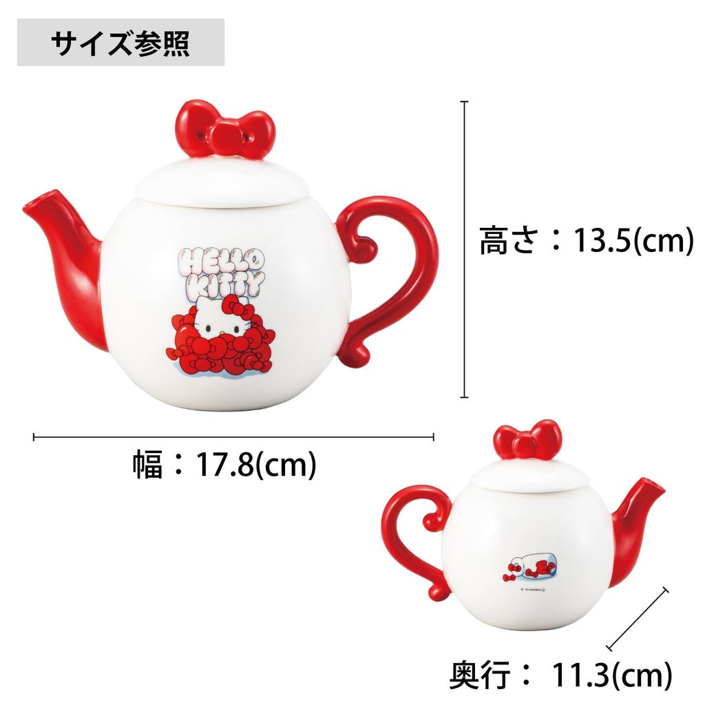 Sanrio Hello Kitty Edgy Teapot with Ribbon, White, Approx. 18 X 11 X 14 Cm, 500ml, SAN4798