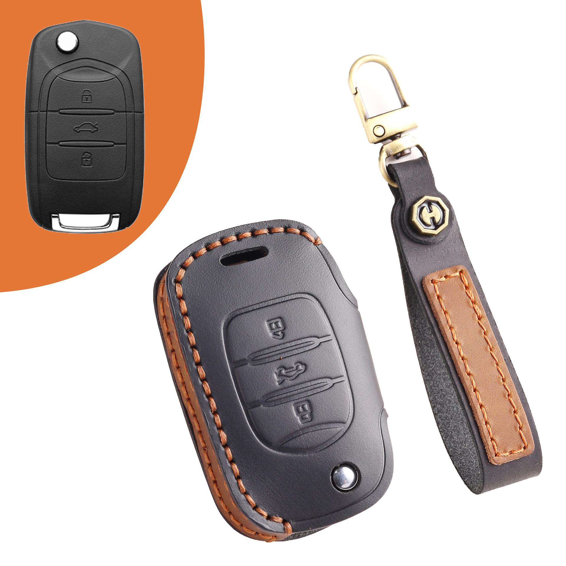 

Genuine Leather Key Cover for Wuling Baojun 730/530/360/E200 Folding Model чёрный