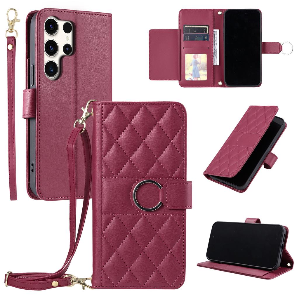 Suitable for Samsung S25 Small Fragrance Crossbody Card Bag Mobile Phone Case S24 Diamond Card Flap Leather Case Women's Leather Case