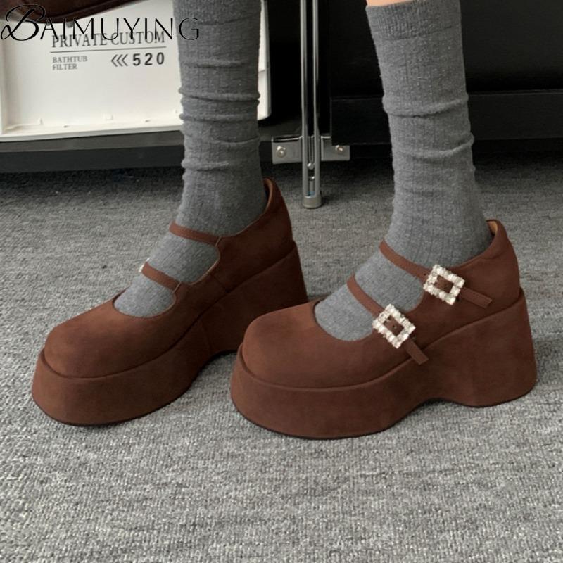 Platform Marie Janes Shoes Women Wedges Sandals Summer 2025 New Fad Pumps Dress Shallow Suede Elegant Plus Size Zapatos De Mujer