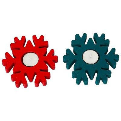 Christmas Snowflake Decorative Tea Light Candle Holders Set of 2 Wood Green Red Light Holder Christmas Home Living Room Office Gifts for Family Friend