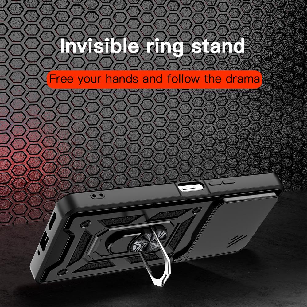 KEYSION Shockproof Armor Case for VIVO Y39 5G Silicone+PC Slide Camera Lens Protection Ring Stand Phone Cover for VIVO Y39 5G