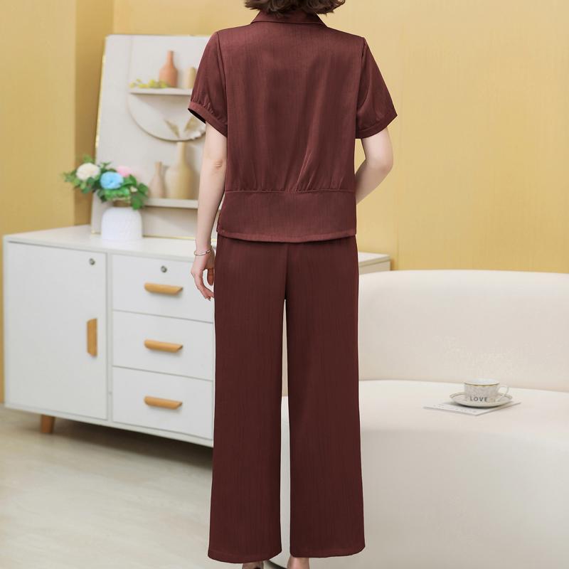 Women's Plus Size 2-Piece Set, Short Sleeve Button Top & Wide Leg Pants (XL-5XL)