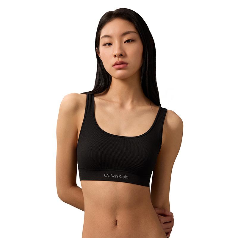 Calvin Klein Ck Kabelloser Herausnehmbarer Polster Leichter Sport Geripptes Tanktop BH Damen Unterwäsche Space-Black QP3365O