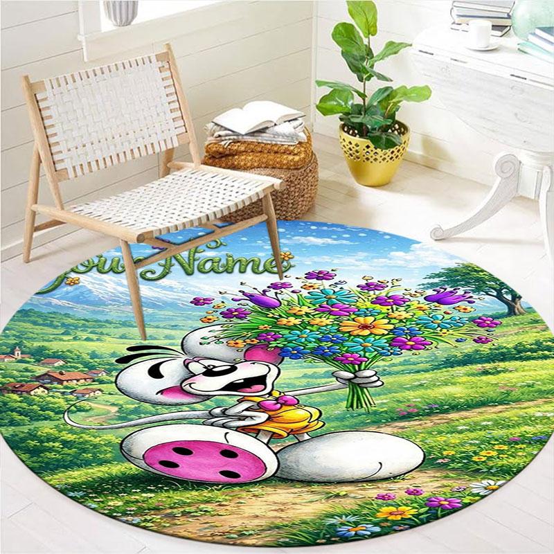 Diddl Custom Name Round Area Rug,Carpet Rug for Living Room Bedroom Sofa Playroom Decor,Non-slip Floor Mat