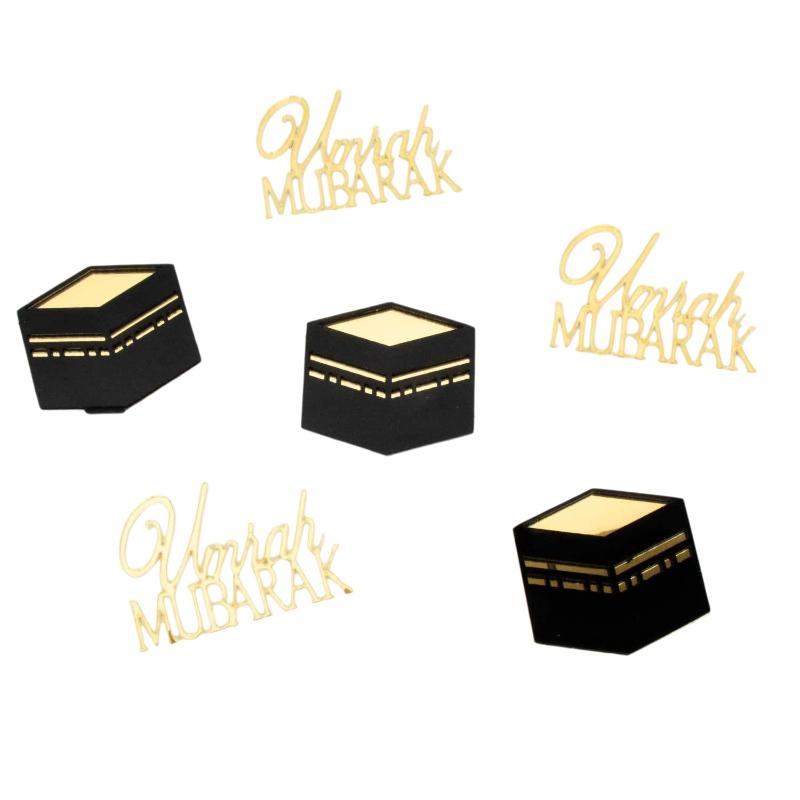 

6Pcs/set Golden Muslim Umrah Mubarak Topper Hajj Mubarak Cake Topper Kit Dessert Cupcakes Decoration Ramadan Decorations
