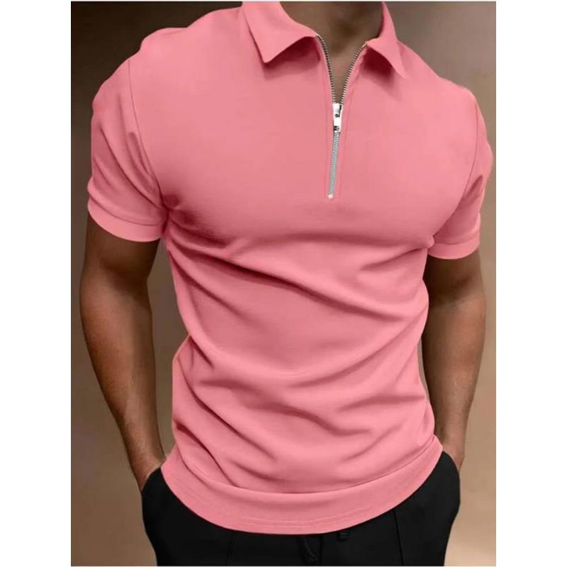 

Мужская рубашка поло однотонная с коротким рукавом и отложным воротником, футболка, повседневный приталенный топ, мужская одежда 3XL розовый