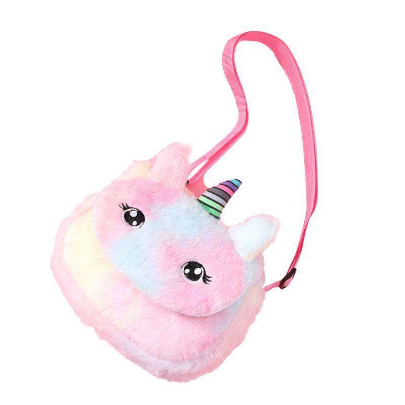 Kids Lovely Shoulder Bag Children Plush Cartoon Single Horned Horse Messenger Bag Coin Purse