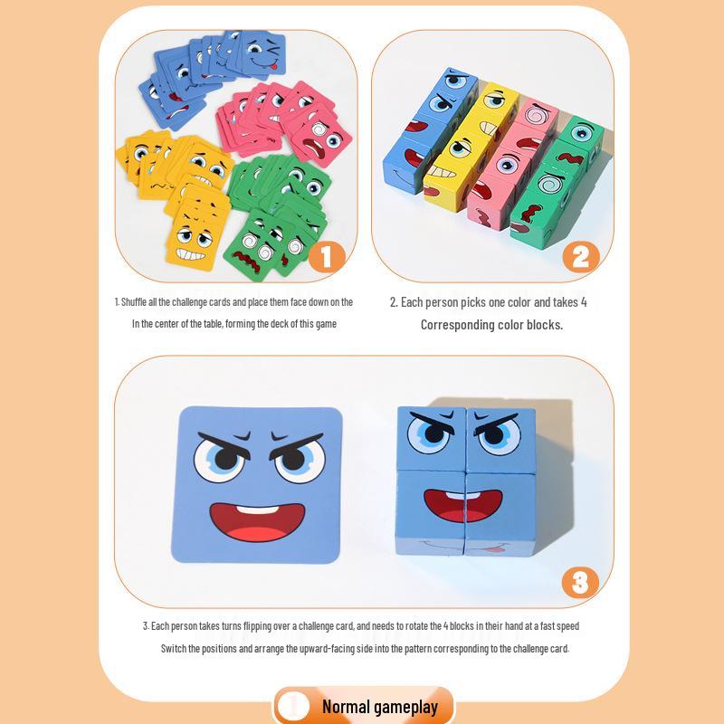 Cub Magic din Lemn Joc Puzzle cu Expresii - Ediție Cutie Metalică pentru Copii