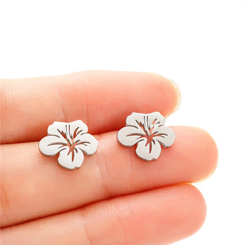 Korean Fashion Stainless Steel Plant Earrings Women Wedding Zircon Sweet Metal Flower Earings Small Lily Studs Mother Gifts