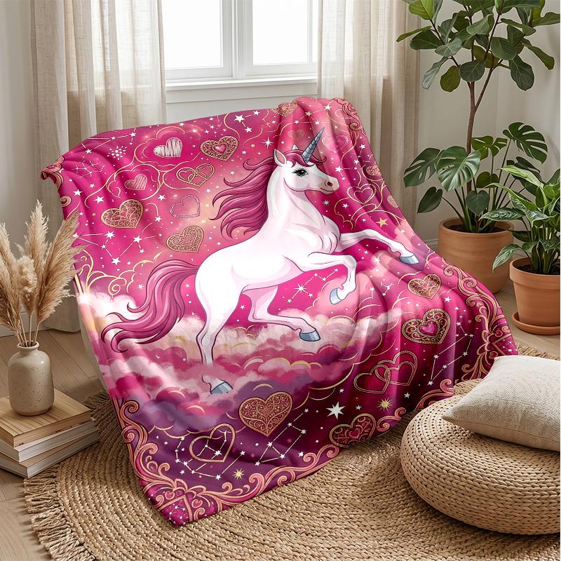 Magical Unicorn Theme Blanket Lightweight Warm Flannel Blanket Decorative Throw Blanket for Home Decoration