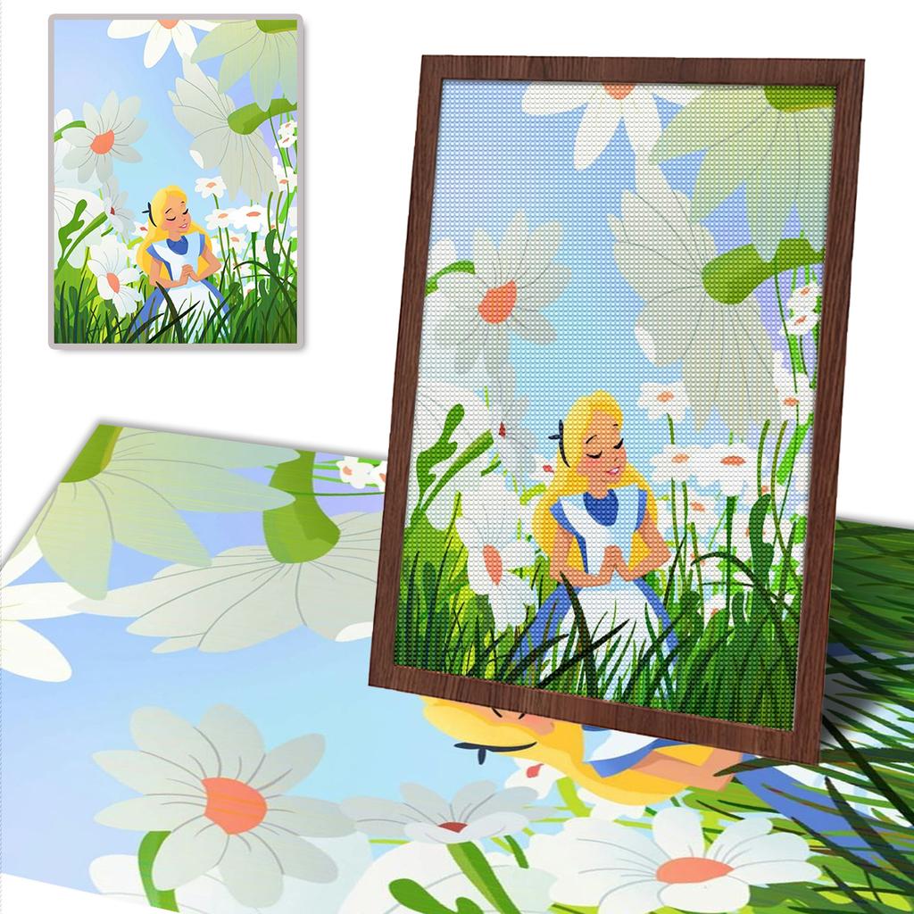 5D Diy Diamond Painting Alice and The Little Daisy Full Drill Rhinestones Mosaic Embroidery Handmade Products Home Decor Gift
