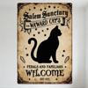 Vintage Salem Sanctuary for WARD CATS Metal Tin Sign, Feral & Familiar Cats Welcome, EST-1692 Witchy Decor, Black Border Cat Sil