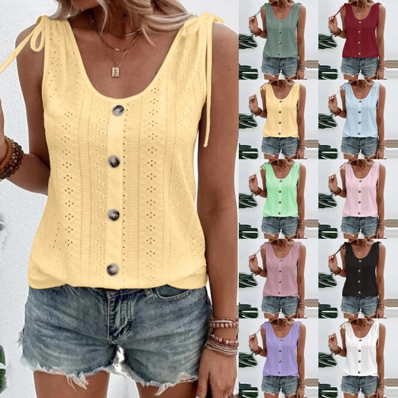 Spring Summer Women's Sexy Sleeveless Tops Casual Solid Color U-neck Vest T-Shirts Women
