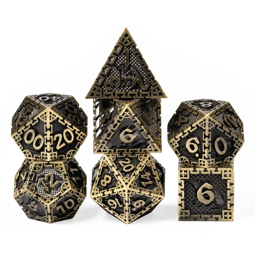 Cusdie DND Metal Solid Dice Dragon Pattern 7Pcs D4-D20 Polyhedral Dice Set for D&D Role Playing Game Pathfinder Board Games