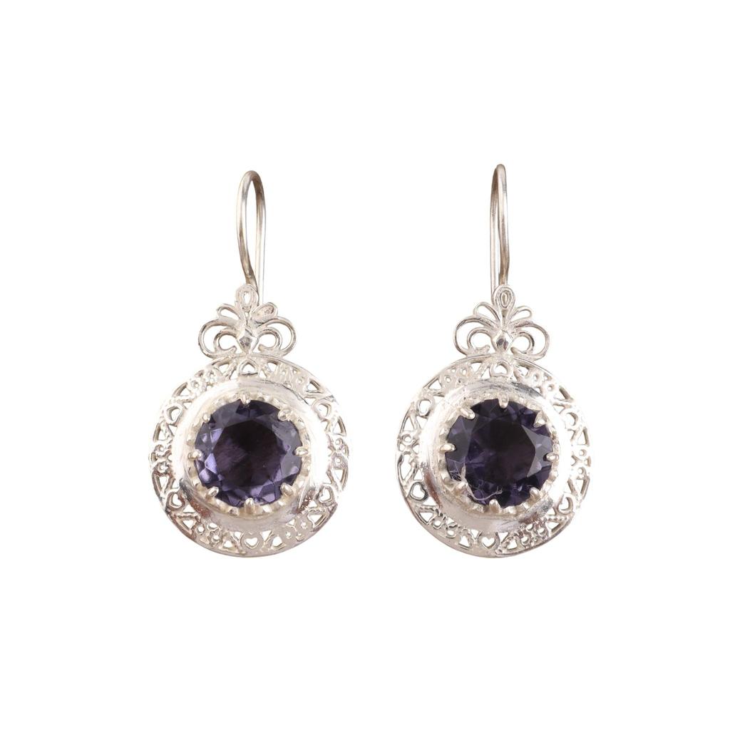 Natural Iolite Gemstone Silver Earrings 1.5", 925 Sterling Silver Jewelry, September Birthmonth Jewelry, Iolite Earrings, Thanksgiving Gift CE-25-2