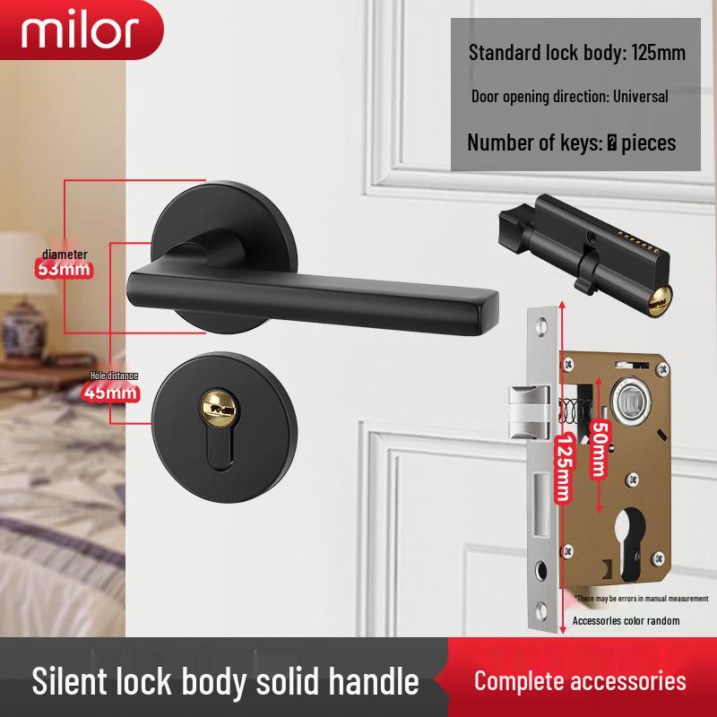 Universal Interior Door Lock Set: Silent Three-Piece Black Handle for Bedroom or Old Door Replacement