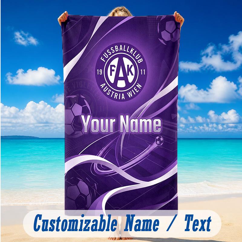 Toalha de Praia Nome Personalizado Texto, Toalha Grande de Secagem Rápida Para Praia Casa Áustria Wien FC