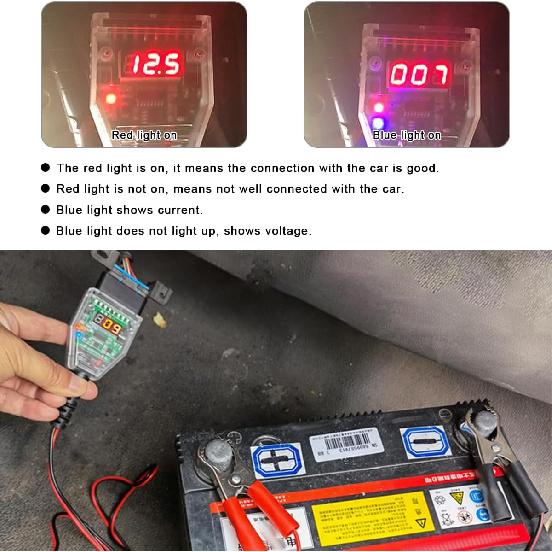 OBD2 Car Memory Saver Protection Connector, 12V Vehicle ECU Emergency Power Supply Cable with 2 Alligator Clips, OBD II Digital Display Automotive